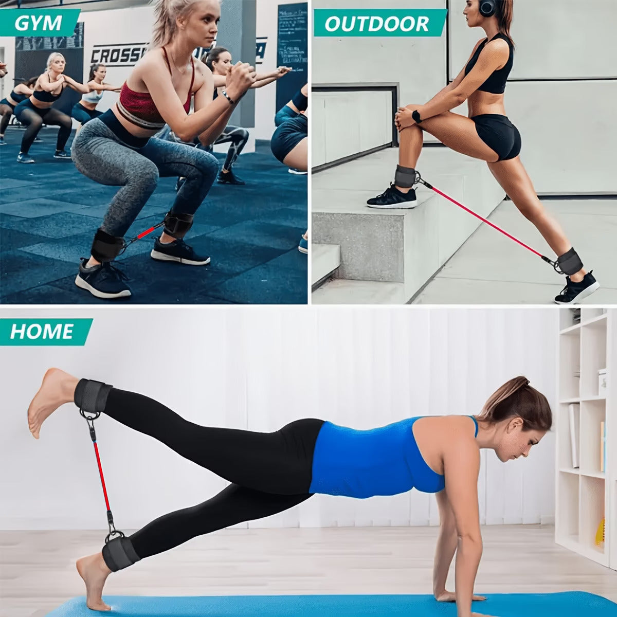 Ankle resistance bands used at gym, outdoor, and home